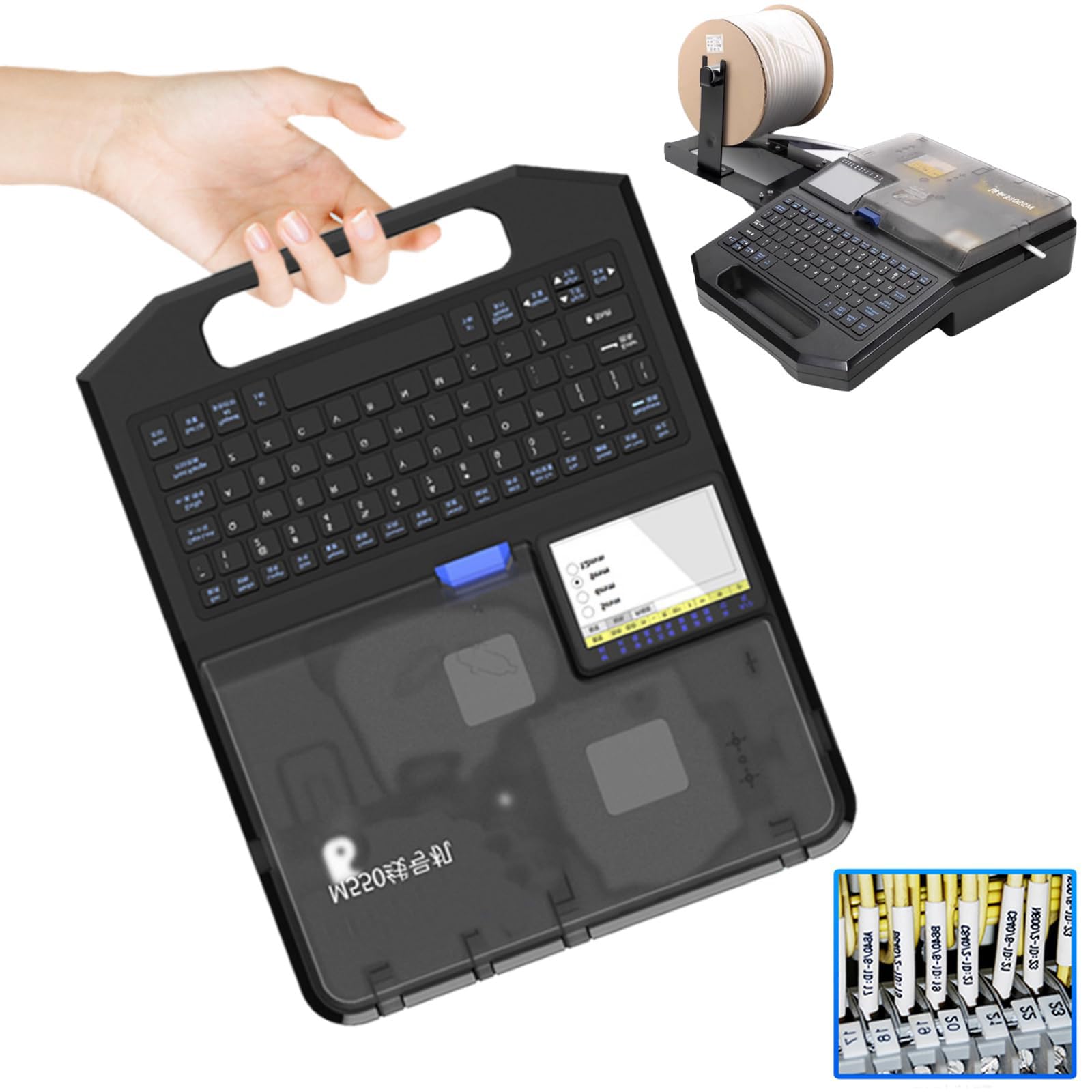 Kit per etichettatrice industriale 300 DPI, stampante per identificazione cavi, stampante portatile per etichette + nastri e adesivi, taglio automatico, memoria di spegnimento, per lavori di etichet