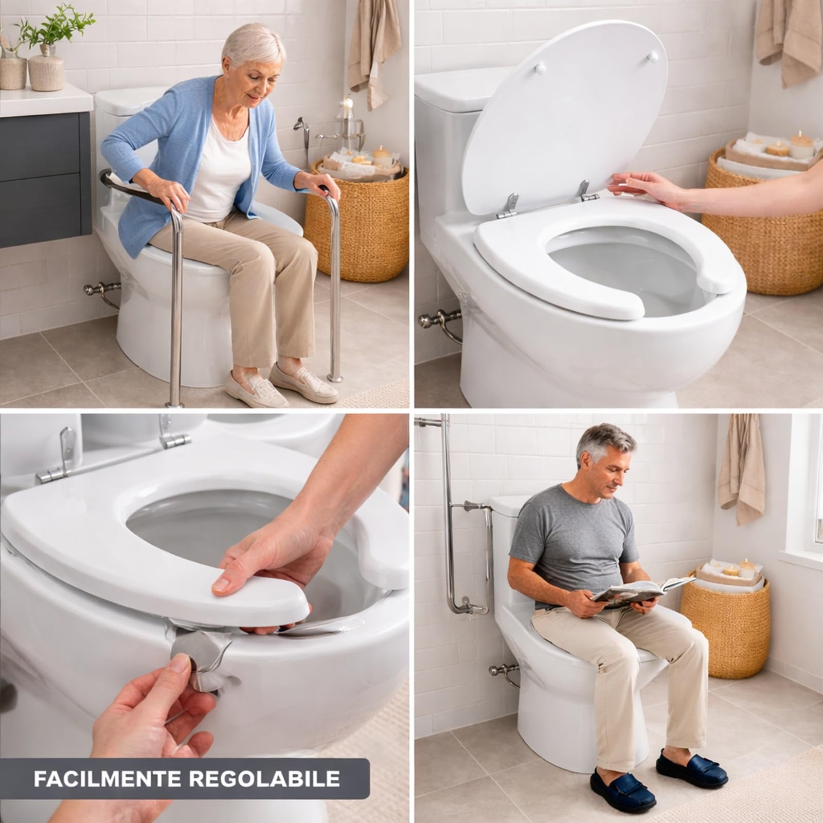 Topolenashop Copriwater WC Disabili con Apertura Frontale 45x38 cm – Sedile Wc Ergonomico Universale in MDF con Cerniere Acciaio Inox, Copri Water per Anziani e Mobilità Ridotta | 69245