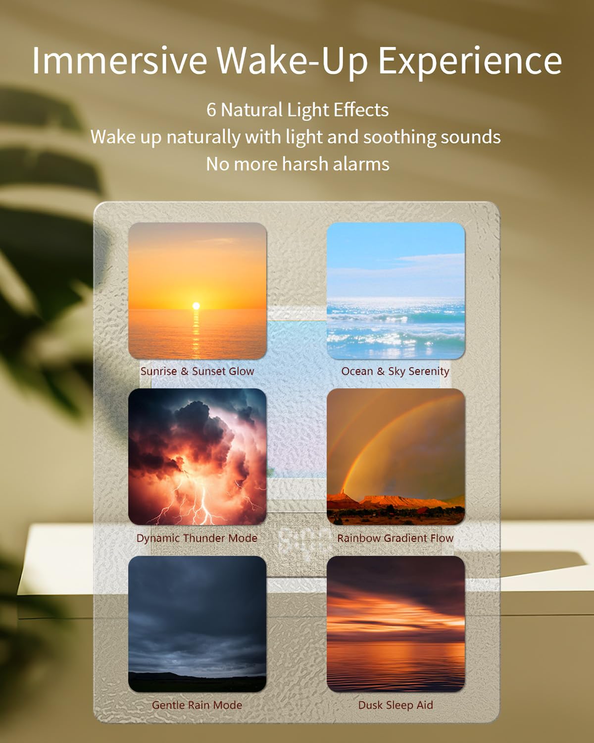 Despertador Luz Wake Up Light LED Simulación Amanecer Atardece 6 Colores Sonidos Naturales Snooze