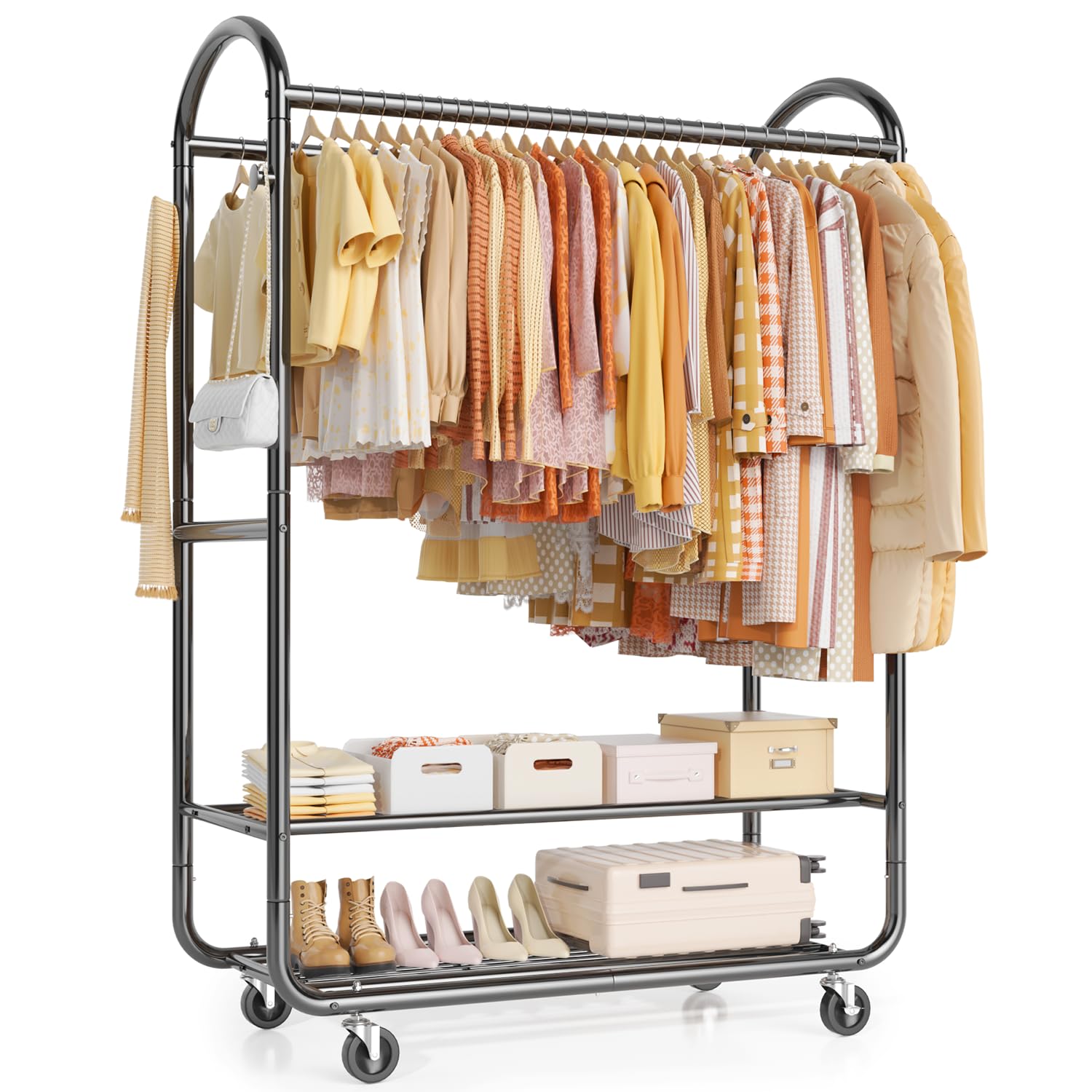 EAGMAK Heavy Duty Clothing Racks for Hanging Clothes 720 Lbs Rolling Clothes Rack Double Rod Garment Rack with