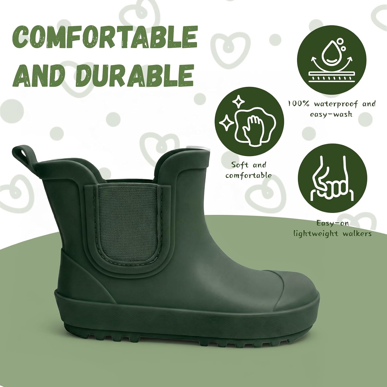 Toddler Kids Chelsea Rain Boots, Easy-on LightWeight Waterproof Rainboot for Boys and Girls