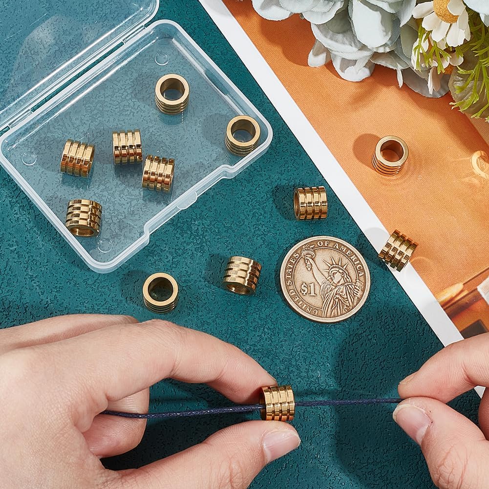 UNICRAFTALE 12Pcs Stainless Steel Column Beads Paracord Bead Golden Grooved Tube Spacer Beads Metal 7mm Large Hole Beads Loose Beads for DIY European Bracelet Necklace Jewelry Making - Image 4