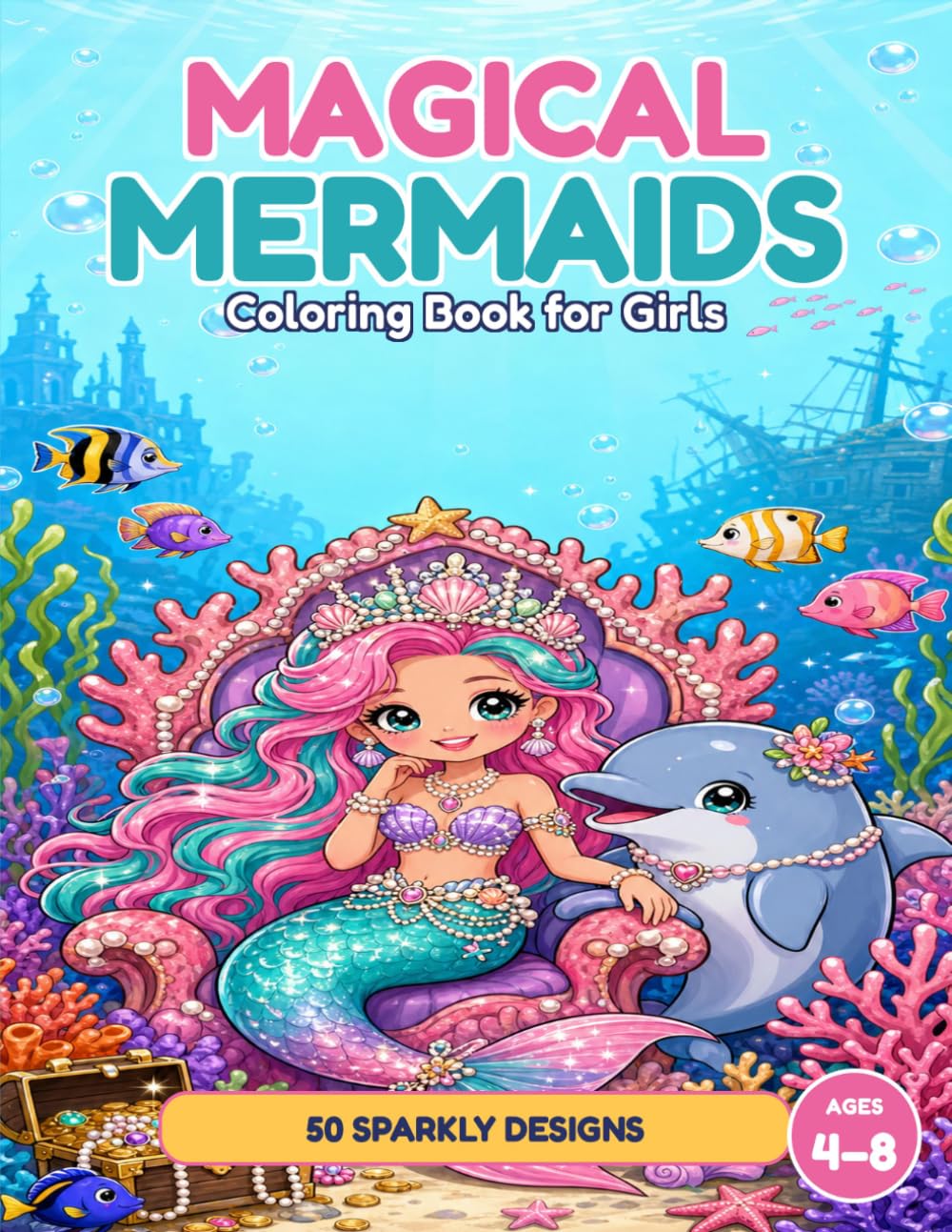 Magical Mermaids Coloring Book for Girls: 50 Sparkly Mermaids, Princesses, Royal Families & Underwater Friends — Big & Bold Lines (Ages 4–8)