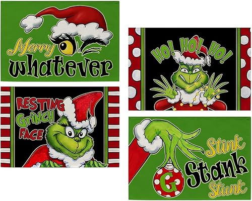 Juego de 4 manteles individuales de Ginchmas de Navidad impermeables resistentes al calor trenzados para mesa de comedor decoraciones navideñas de