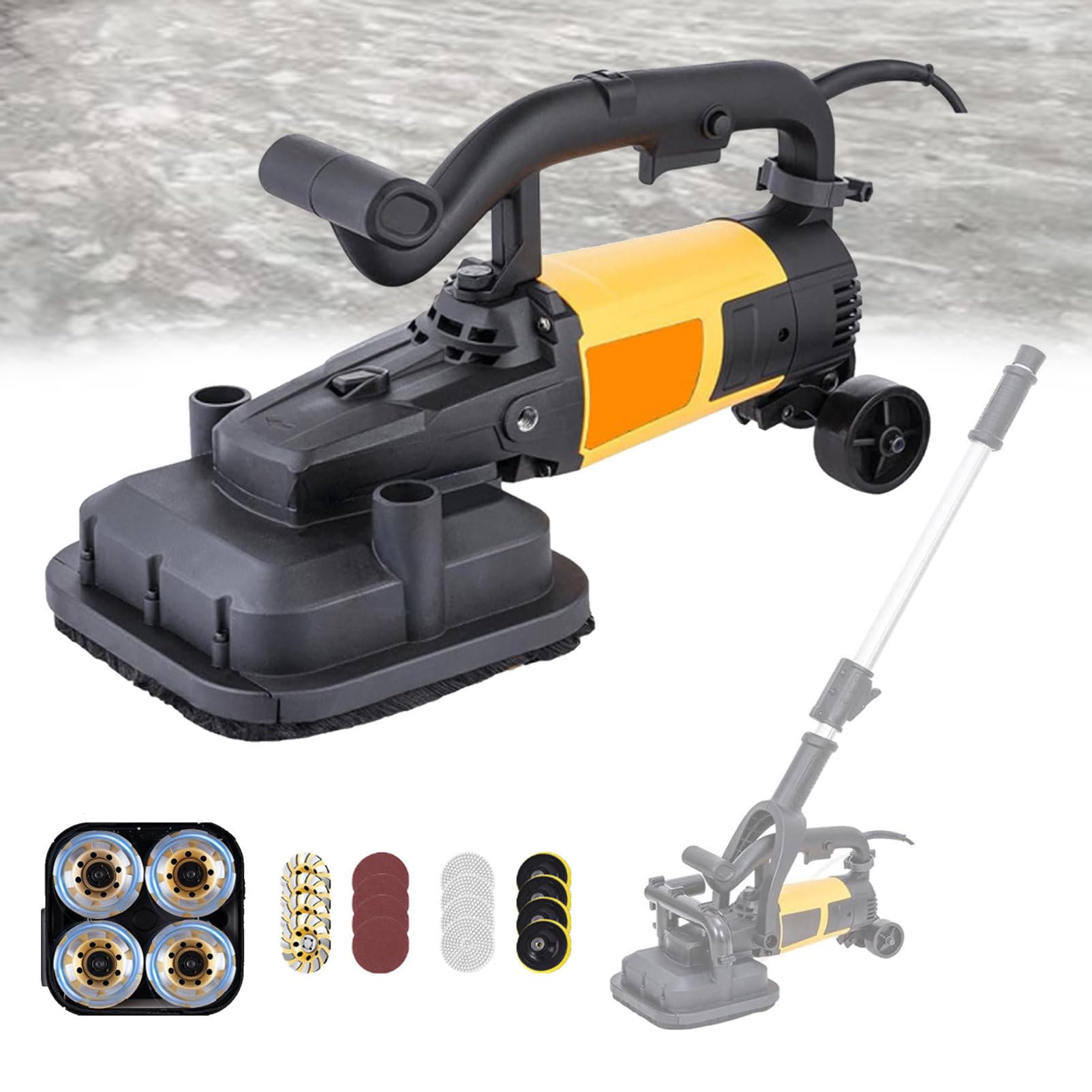 Vyujhnbg 4-Head Concrete Grinder Set 4" Concrete Surface Grinder Floor Grinder 3800W Concrete Surface Planer, For Cement Marble Granite