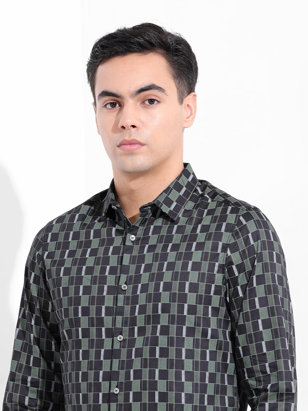 The Indian Garage Co Camicia a maniche lunghe da uomo con colletto cutaway stampato slim fit
