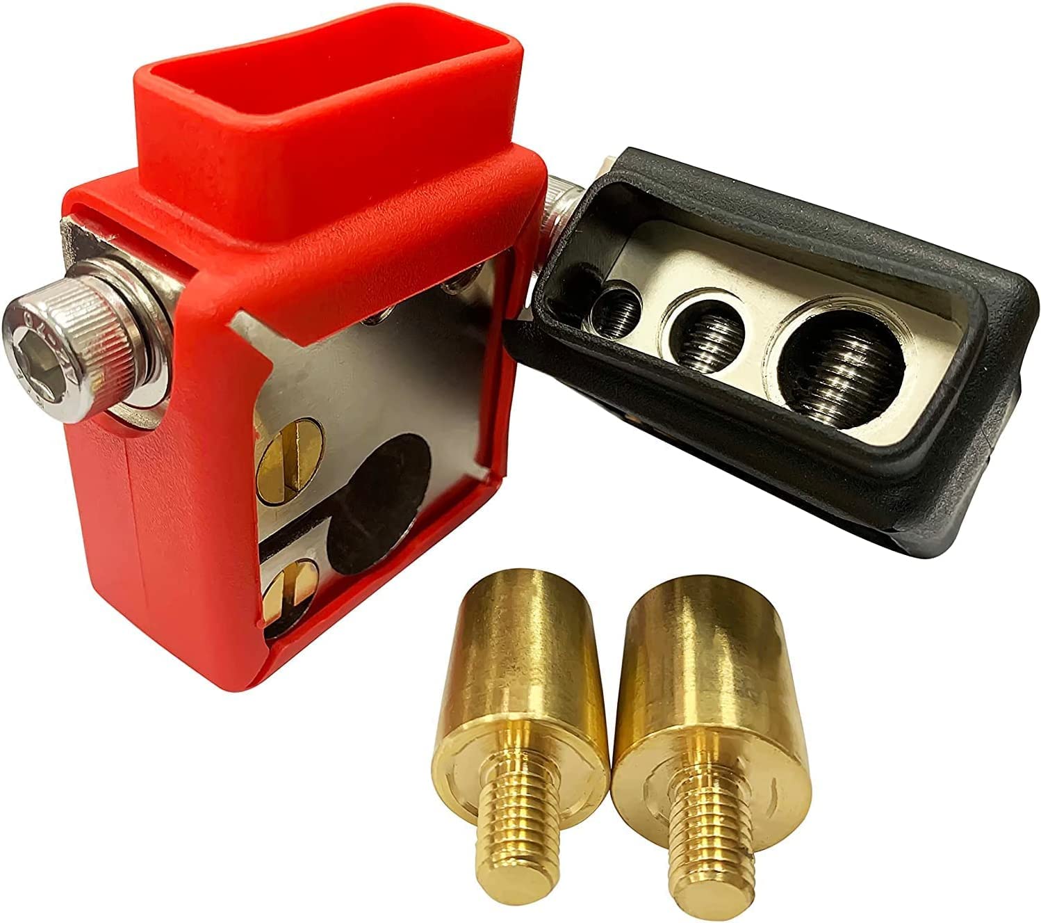 1 par de terminales positivos y negativos de batería definitiva 0/4/8/calibre AWG con adaptador de perno superior