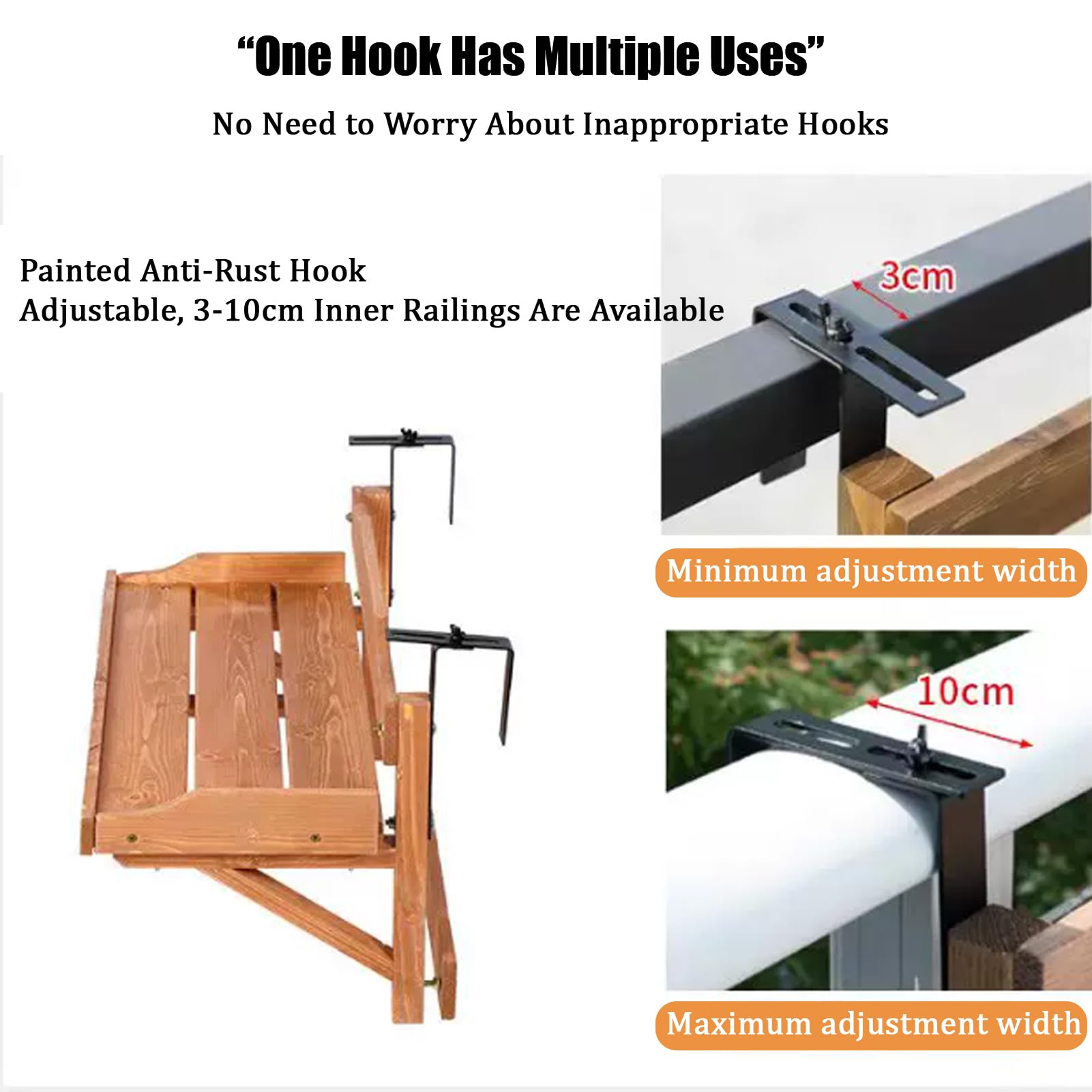 Tavolino Da Ringhiera Balcone Pieghevole Legno, Tavolino Da Balcone Pieghevole Spessore Ringhiera Da 3-10 Cm Estensione a Parete Sospeso per Giardino Con Patio (Wood, 60cm)
