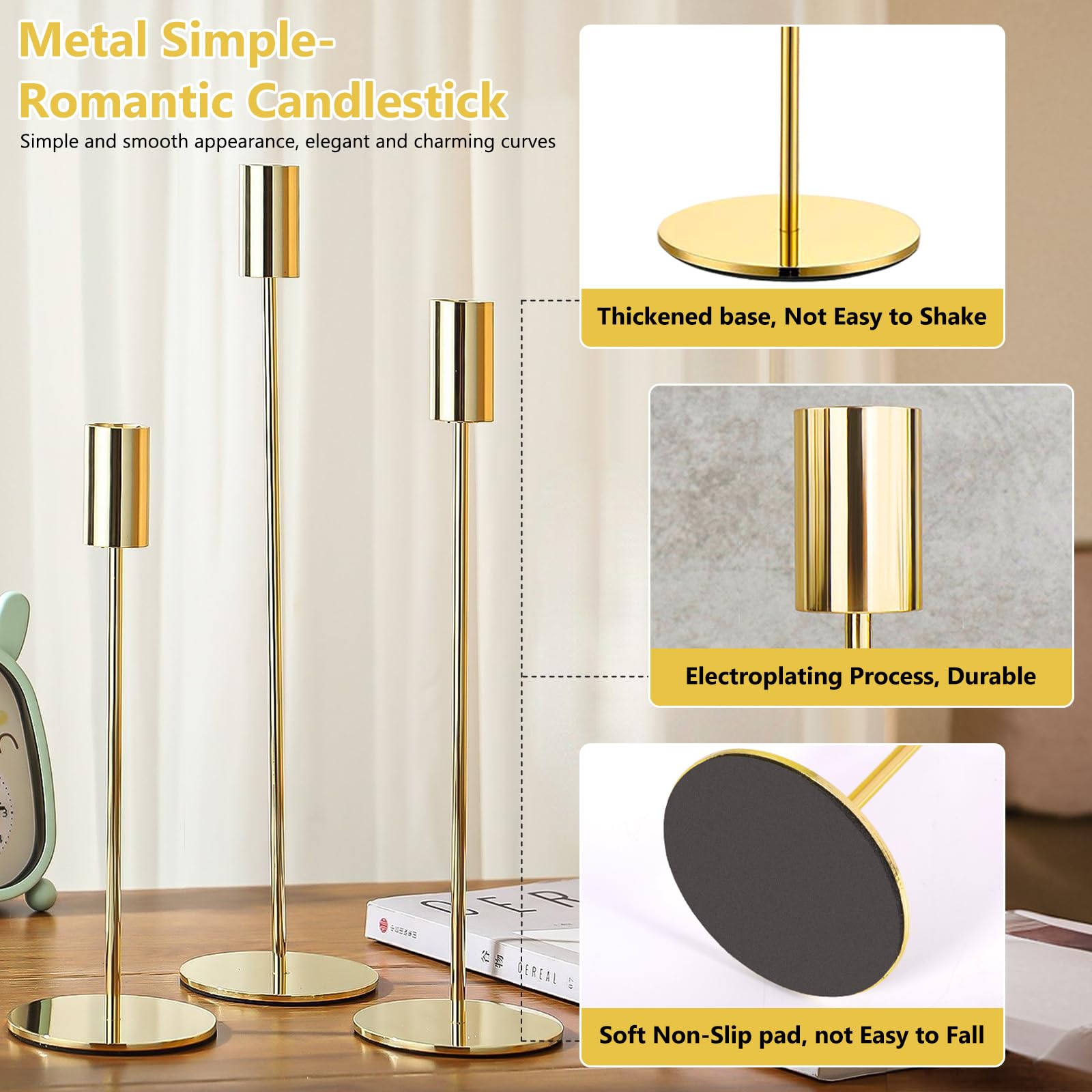 Portacandele in Metallo, Set di 9 Porta Candele da Tavolo 32/27/22cm, Centrotavola Portacandele Cono, per Candele Coniche da 2.2cm, Candelabro Moderno per Matrimoni, Natale, Cena a Lume
