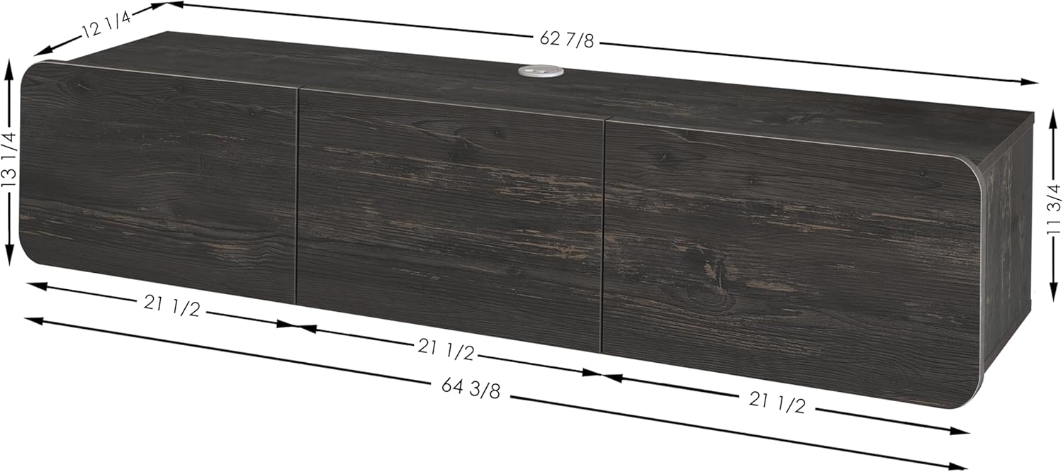 Atelier Mobili Floating Wall TV Stand, Floating Entertainment Center, Modern Floating Media Console, Floating TV Stand 65 inch for up to 80 inch TV and TV Stand Floating, Onesize, Black
