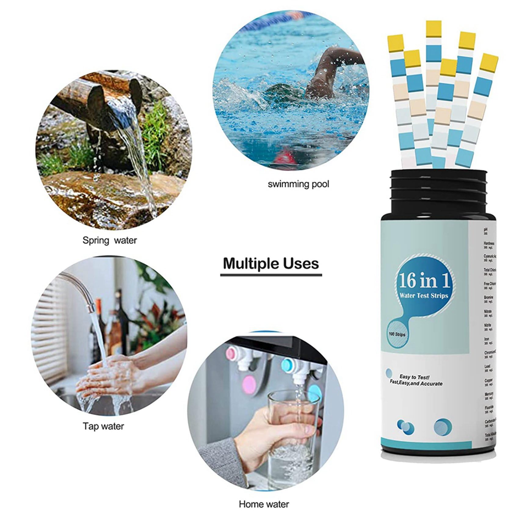 16 nel 1 Kit per il Test 'Acqua, 600 Pezzi di Strisce per il Test 'Acqua Potabile, Strisce per il Test 'Acqua di Rubinetto e di Pozzo e Test per PH,