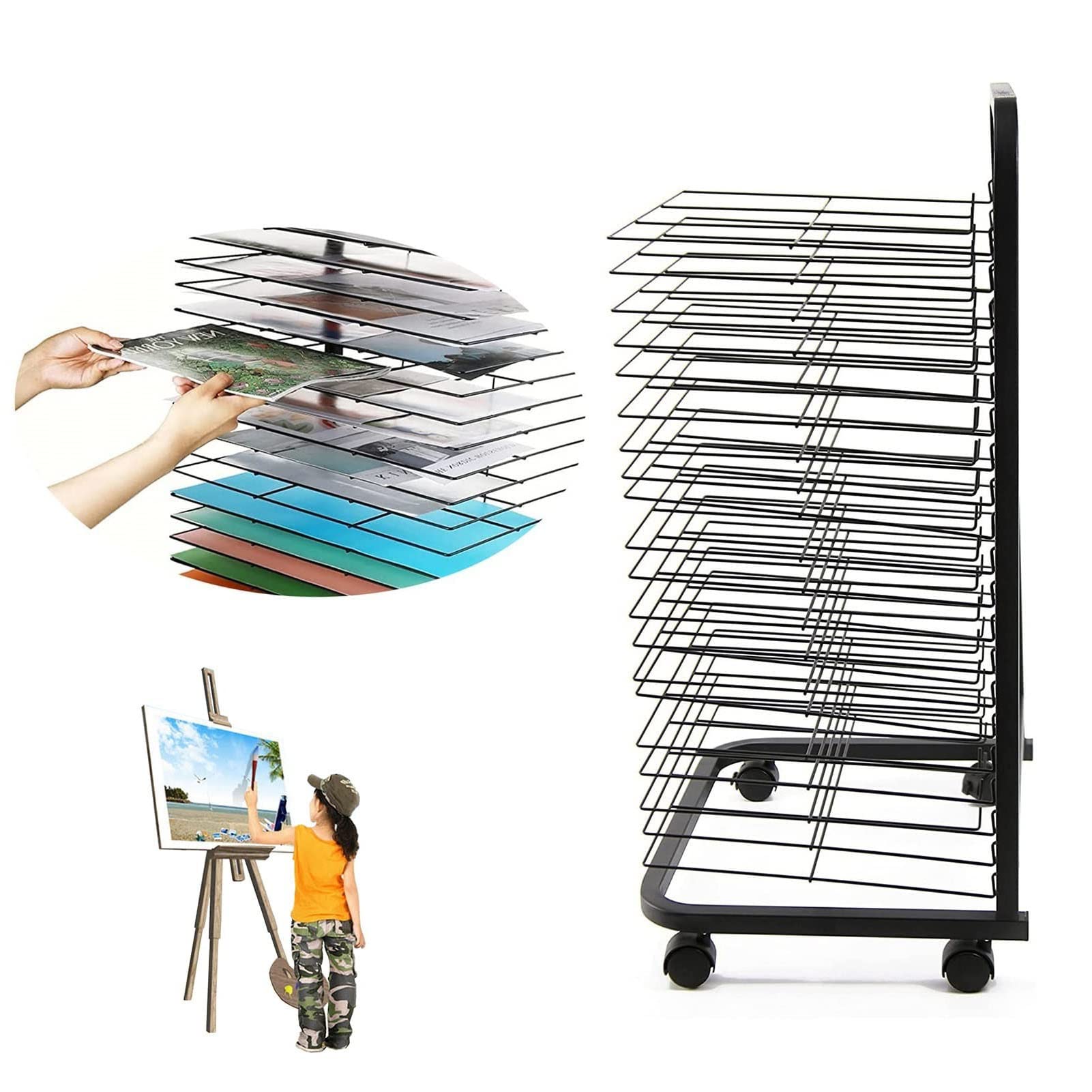 Suszarka Do Dzieł Sztuki Na Biurko – Suszarka Do Dzieł Sztuki, Mobilny Metalowy Stojak Do Przechowywania Dzieł Sztuki, Bardzo Duże, Elastyczne Półki 25/35, Składany Stojak Do Przechowywania Dzieł Szt