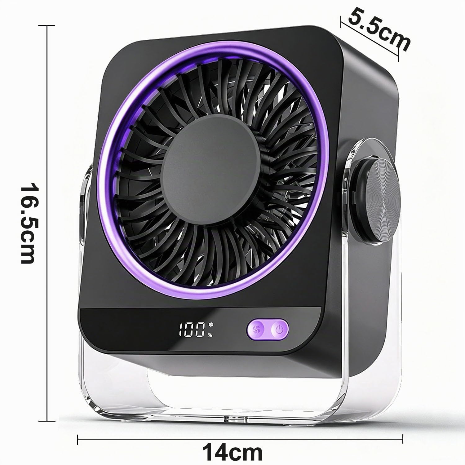 Ventilatore da Tavolo, Ventilatore Portatile 4000 mAh USB Ricaricabile, 5 Velocità Angolo Regolabile a 180° Ventilatore da Scrivania per Ufficio, Casa, Campeggio