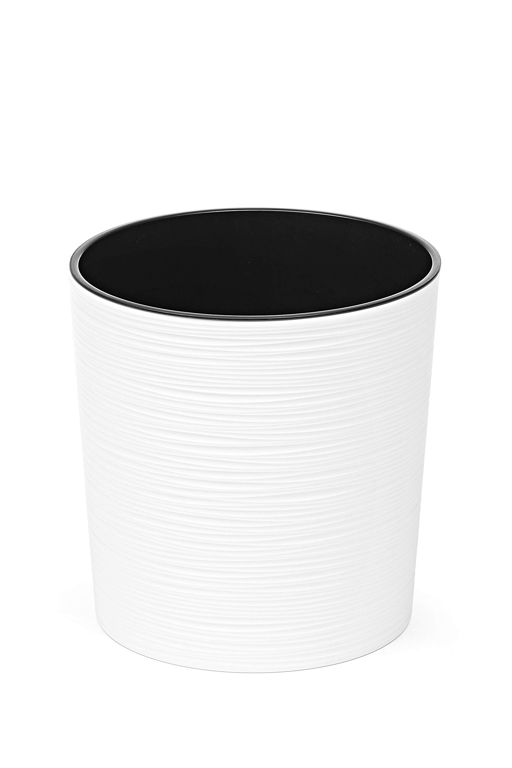 Macetero con inserción, maceta de plástico, maceta grande, forma redonda, aspecto cincel, interior y exterior, jardín, balcón, terraza, casa MADL001 (blanco, diámetro 25 cm)