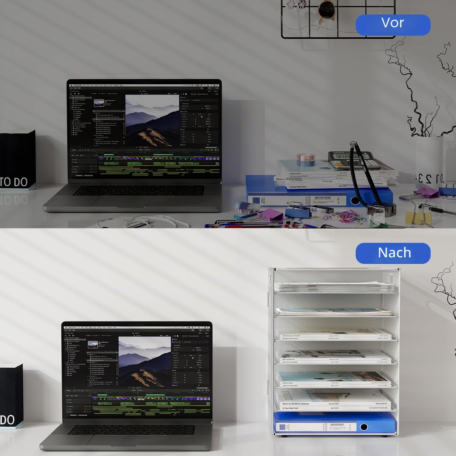EasyPAG 7 Fächer A4 Metall Büro Schreibtisch Organizer Dokumentenhalter Aktenablage Zeitschriftenhalter Briefablage Papier Magazin Organisator,Weiß