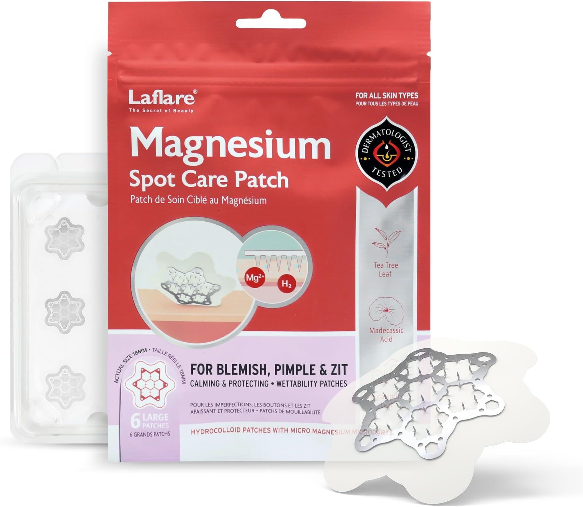Laflare FreeGo Micropoint Acne Patches for Face. Megneisum Micropoint Blemish.Zit & Dark Spots from Post-Blemish, Acne .Zit. Self Dissolving,Hydrocolloid, Tee Tree oil & more (LARGE,6)