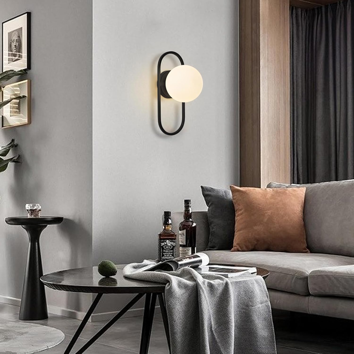 SeeU Vintage Black Wall Sconces Set of Two Globe Wall Lamp with Milky Glass Shades Modern Wall Light Fixtures for Living Room, Bedroom, Stairs, Hallway