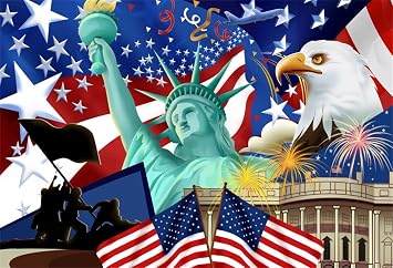 AOFOTO 7x5ft America Independence Day Backdrop Patriotic National Holiday 4th of July Celebration Background USA Flag Statue of Liberty Bald Eagle The White House Photo Studio Props Vinyl