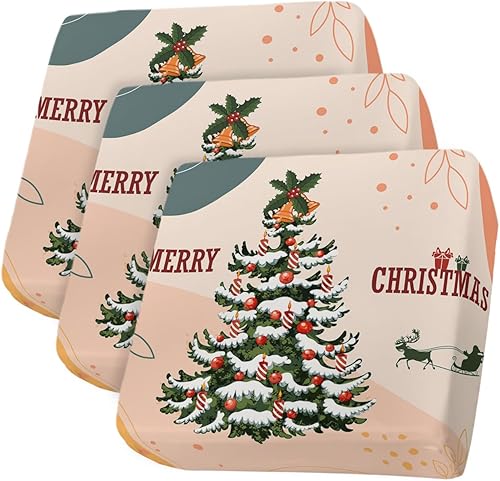 Fundas de cojín para sofá de árbol de Navidad, funda elástica para sofá con parte inferior elástica, diseño de alce de Navidad, Papá Noel, arte