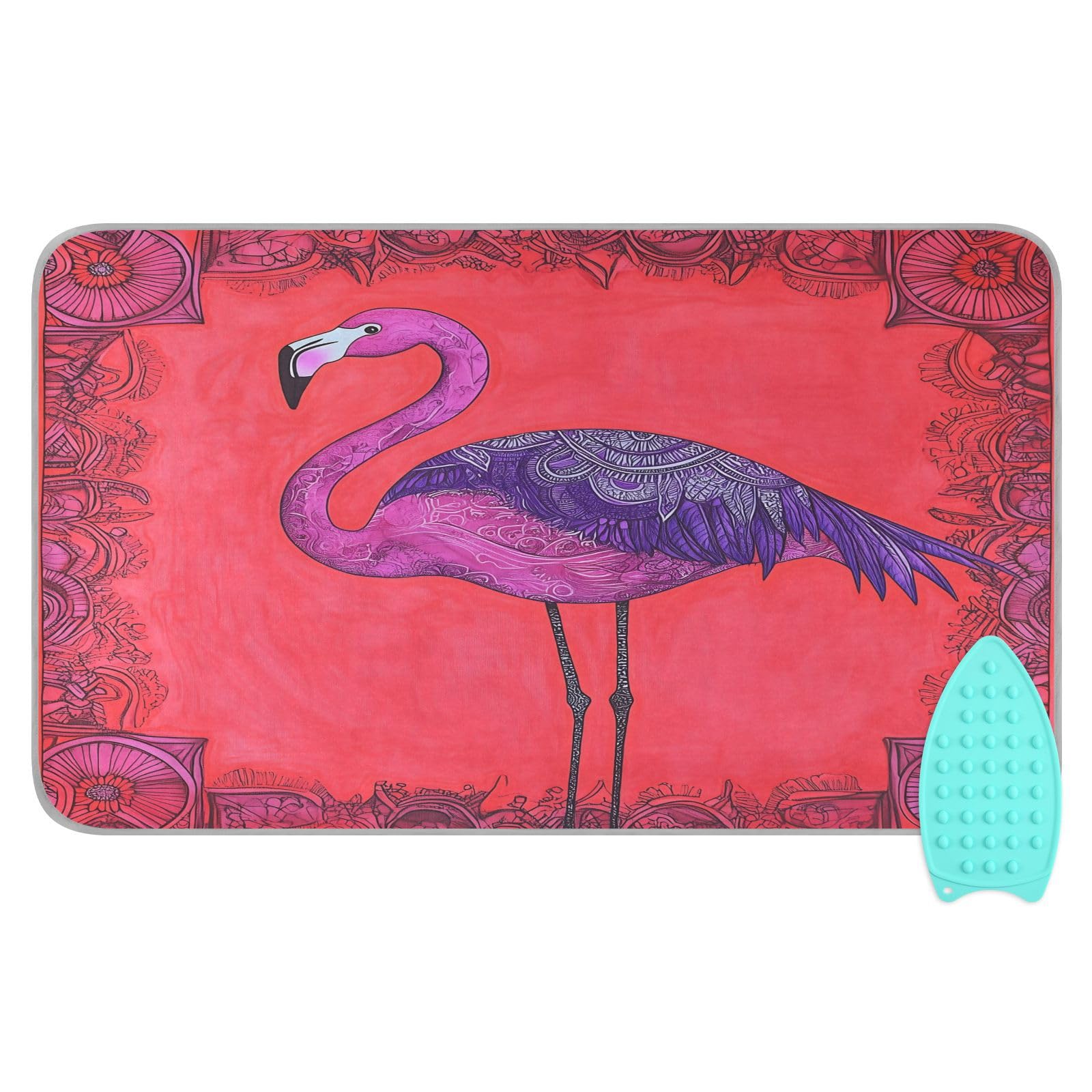 pnyoin Portable Ironing Mat Mysterious Watercolor Flamingo Travel Ironing Pad with Silicone Iron Rest for Steam Pressing on Tabletop or Bed Heat Resistant Portable Quilting & Travel Blanket