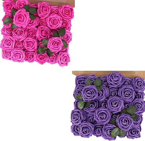 MACTING Flores de rosas artificiales, toque real para bricolaje, ramos, fiesta de boda, baby shower, hogar, decoración de árbol de Navidad, 60 piezas