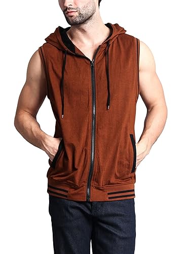 VICTORIOUS Men's Lightweight Athletic Casual Sleeveless Contrast Zipper Hoodie