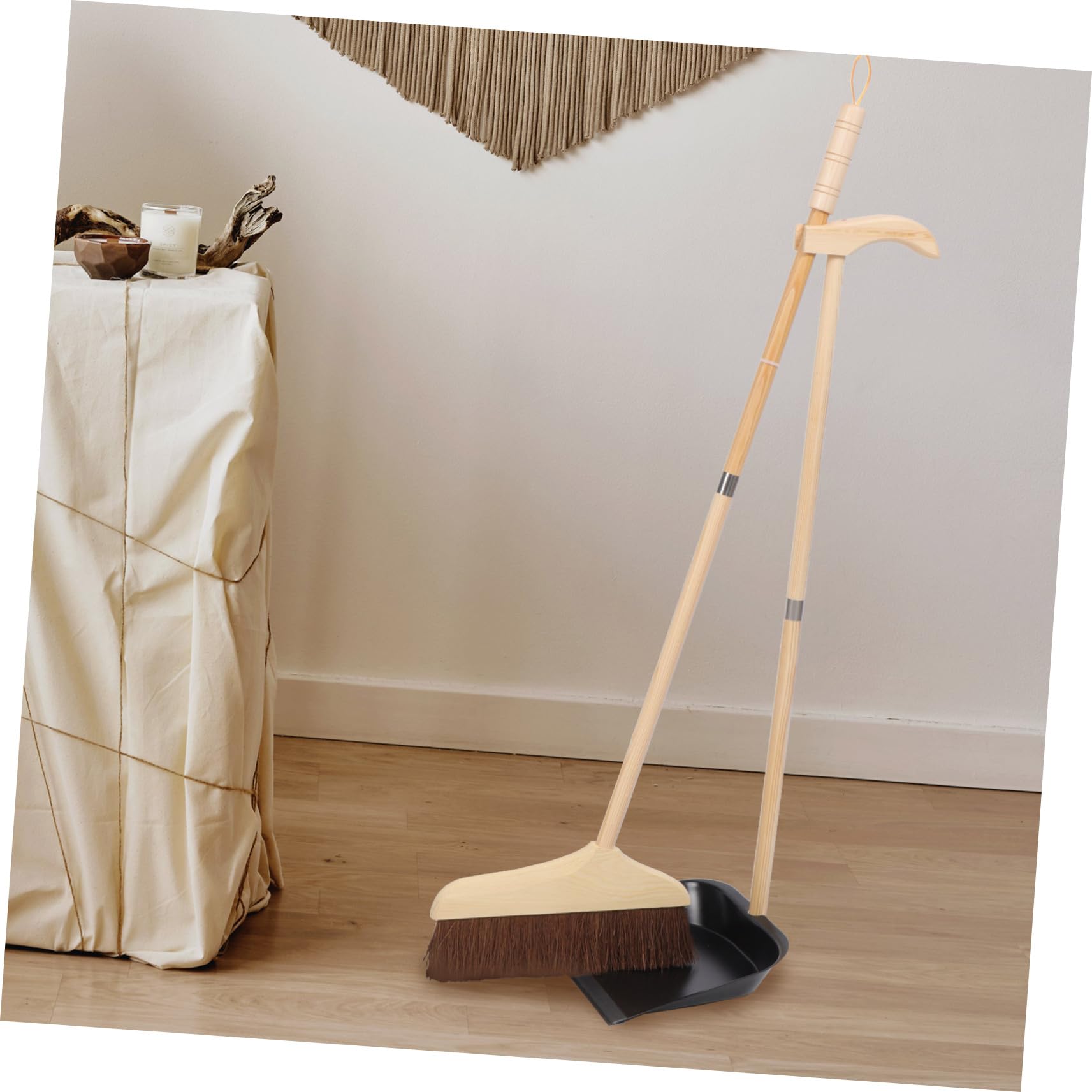 Besen und Kehrschaufel Satz 1 Satz, Palmfaser und Eisen | Langer Stiel, Ergonomischer Griff, Geeignet für Oberflächen, Wiederverwendbar