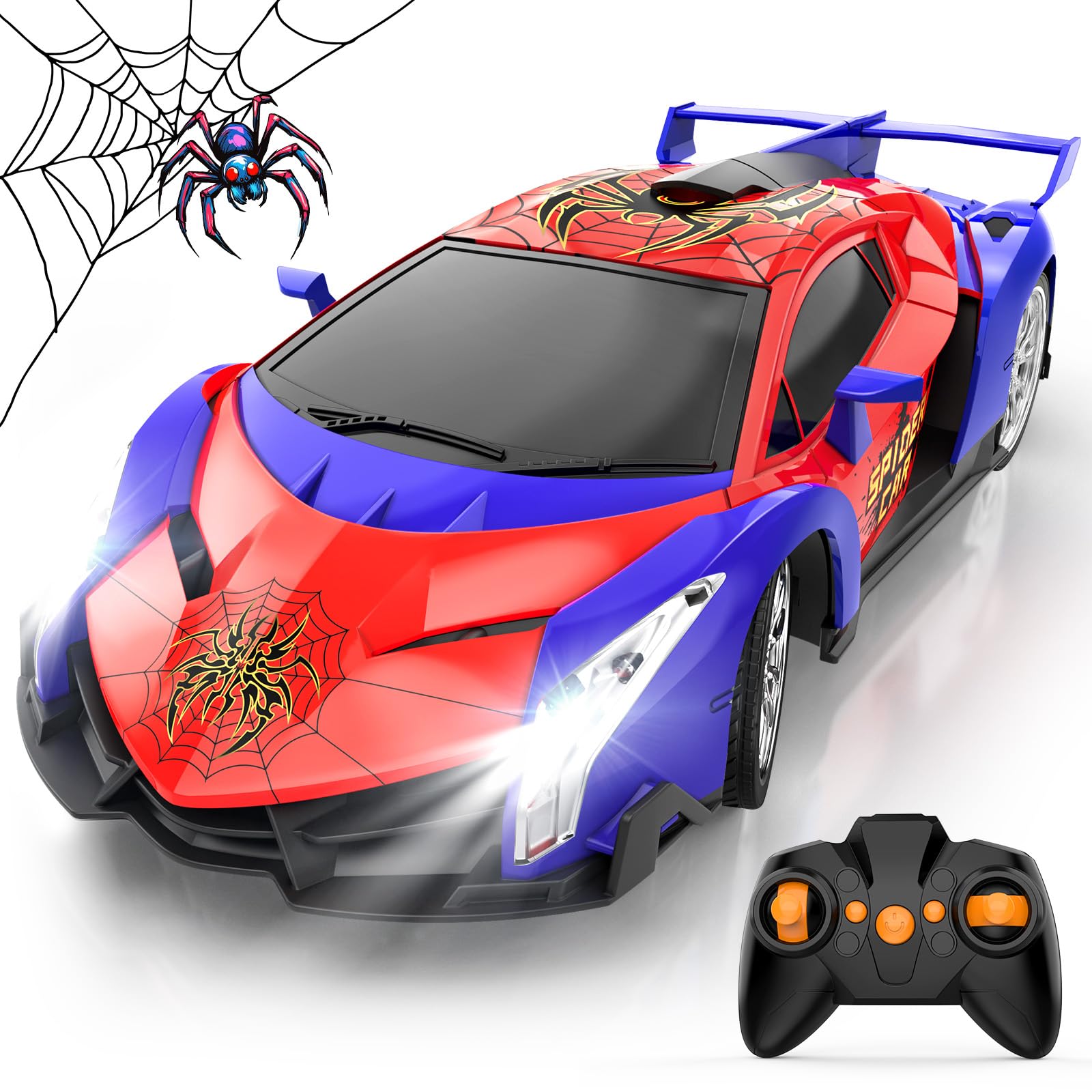 Macchina Telecomandata per Bambini 3 4 5 6 7 8 9+ Anni, 2.4Ghz Macchina Radiocomandata 15KM/h Veloci Auto RC Drift Car con Luci Spider Giocattolo Giochi Interno All'Aperto Regalo Bambino Maschio