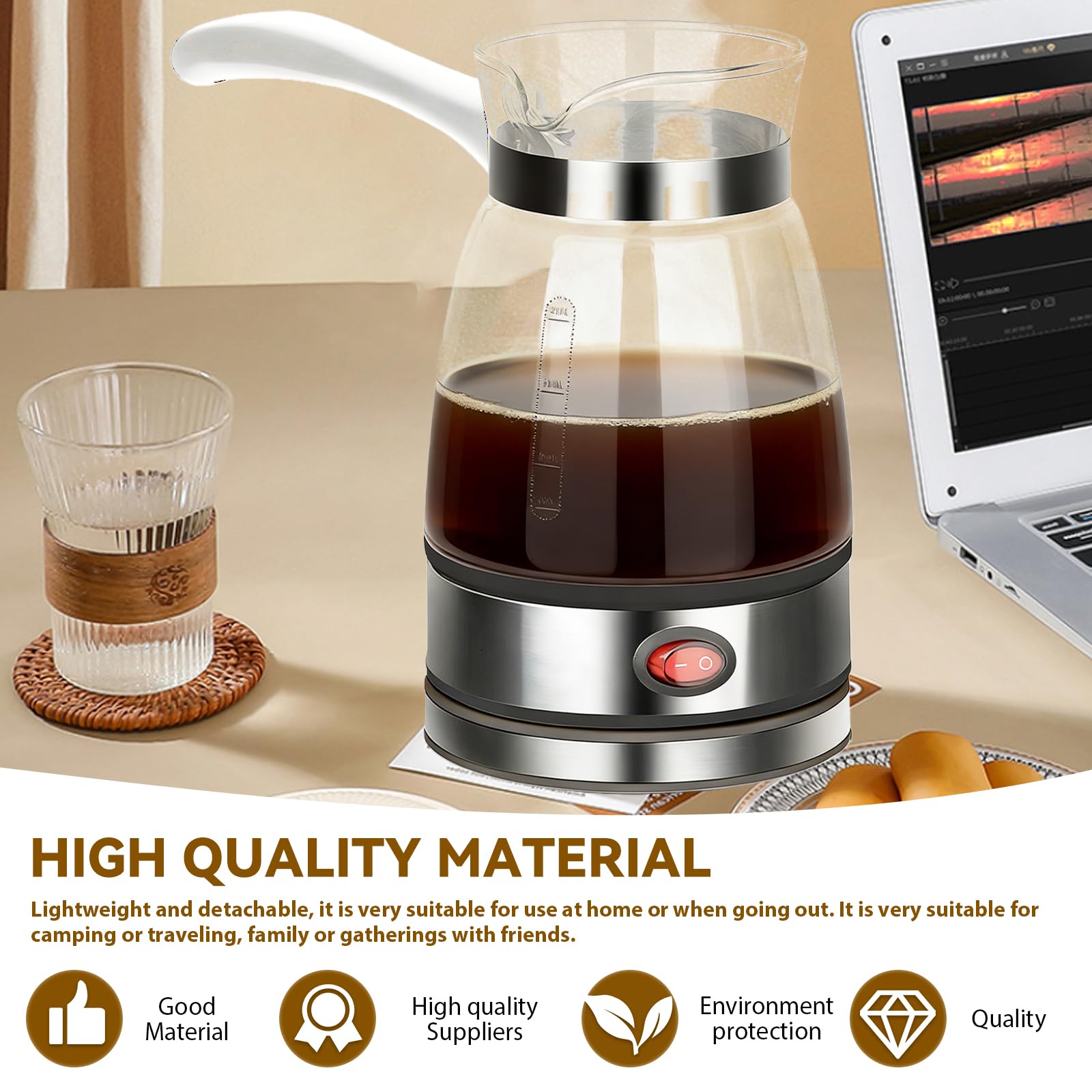 Leikurvo Elektrische Türkische Kaffeemaschine: 500ml Türkischer Kaffeekocher Turkish Coffee Pot Elektrische Kaffeekanne Teekanne Espressokocher Camping Kaffeekocher Mokkakanne Turkish Coffee Maker