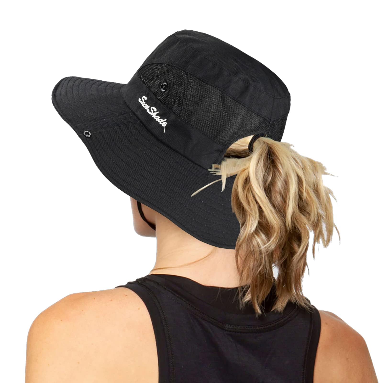 INOGIHWomen's Outdoor UV-Protection-Foldable Sun-Hats Mesh Wide-Brim Beach Fishing Hat with Ponytail-Hole