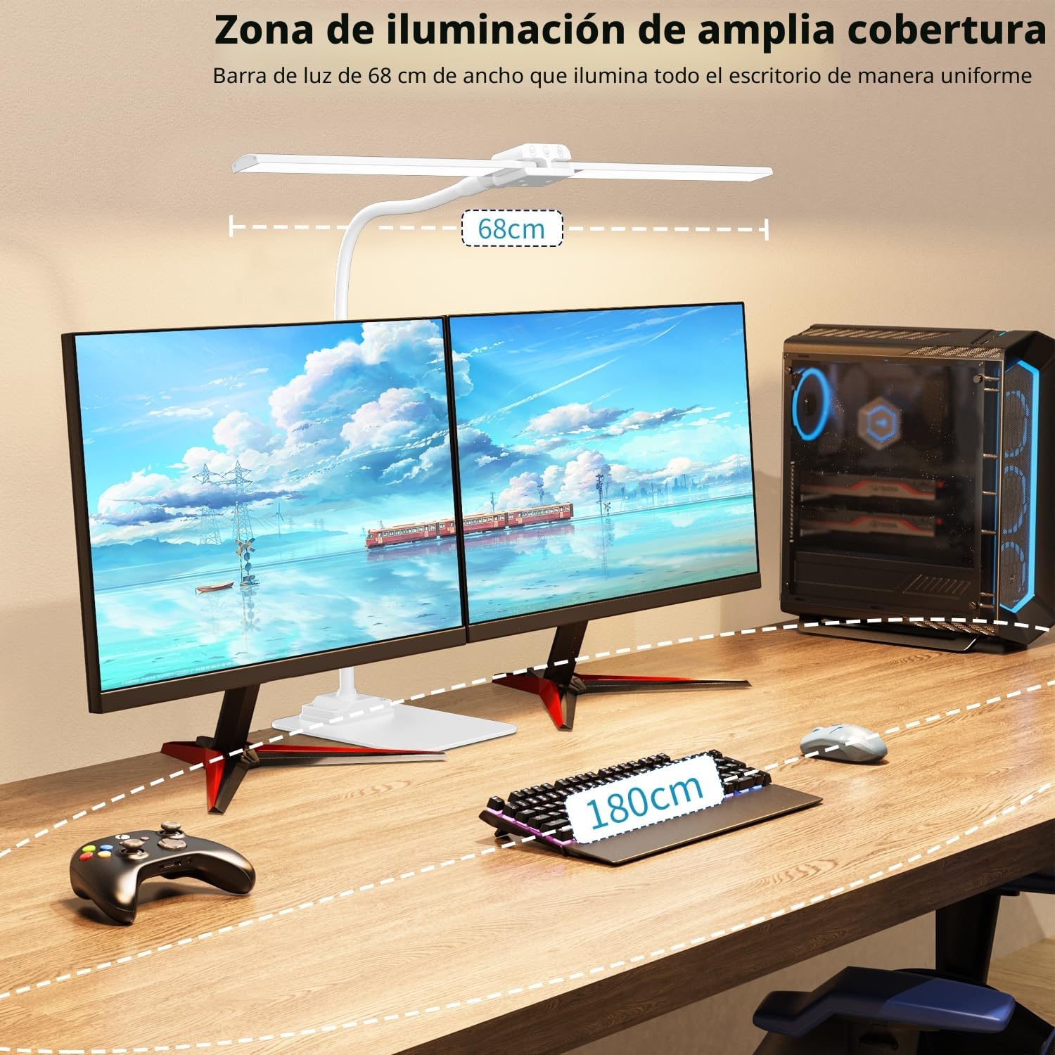 KableRika Lámpara Escritorio LED para Oficina, Flexo Escritorio de Doble Cabezal con Base, Luz de Arquitecto Regulable, luz monitor con Temporizador, para Leer, Estudiar y Oficina en el Hogar - Blanco