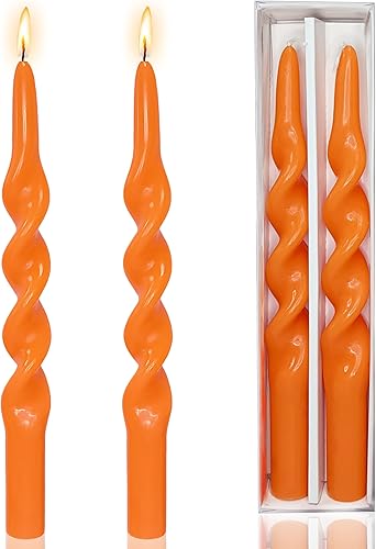 Velas cónicas naranjas en espiral, palitos de vela de 10 pulgadas, sin perfume, para Halloween, Navidad, boda, fiesta, cena, decoración del hogar