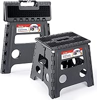 Vista 21 de ACSTEP Taburete plegable de 9 pulgadas, capacidad de 300 libras, taburete antideslizante con asa, taburetes plegables de plástico para niños, Negro