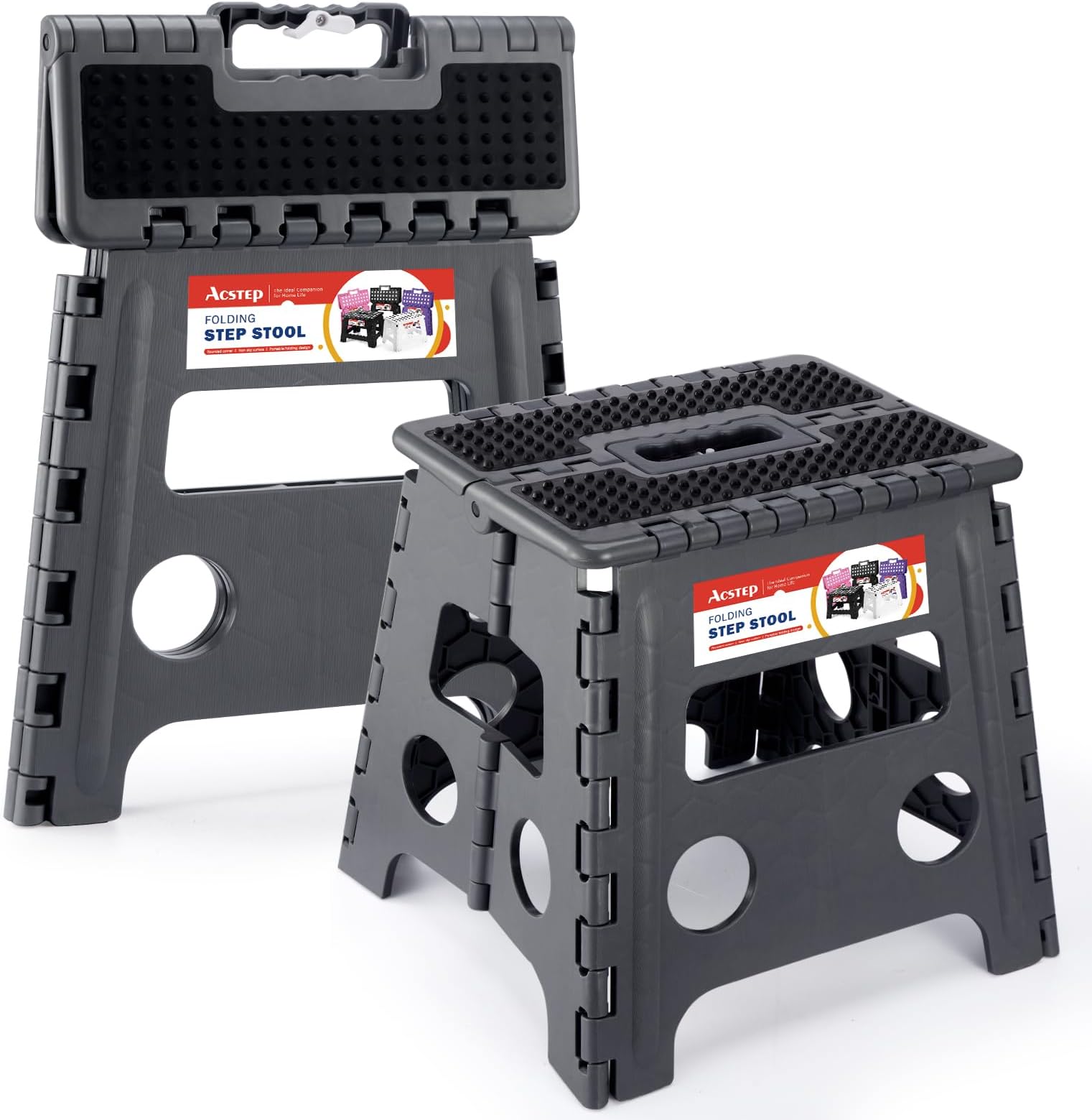 ACSTEP 13" Folding Step Stool- Holds up to 300Lb,The Lightweight Non-Slip Upgrade Collapsible Stepping Stool is Sturdy Enough to Support Adults and Safe Enough for Kids(Grey,1 Pack)