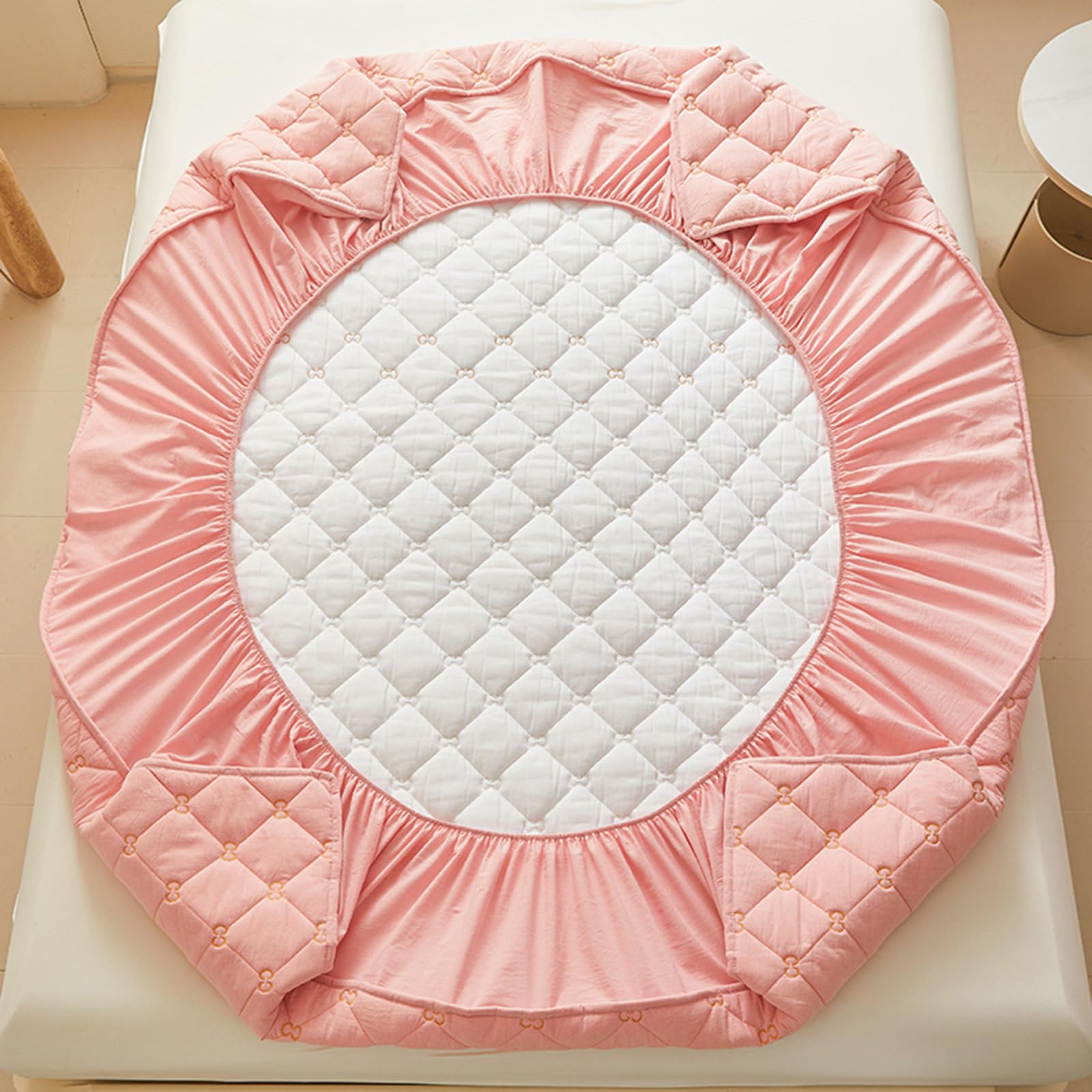 Coprimaterasso Imbottito Matrimoniale/Singolo/Una Piazza E Mezza 70/80/140/160x190 Proteggi Materasso Trapuntato Cotone Ricamo Lenzuolo Fino A 30cm Lavabile Fodera Materasso con Angoli (70x190cm,Pink)