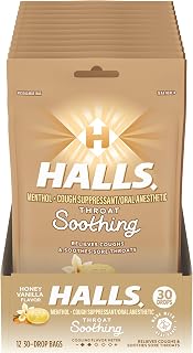 Halls Honey Vanilla Cough Drops Bulk: 360 Throat Soothing Lozenges with Real Honey & Menthol
