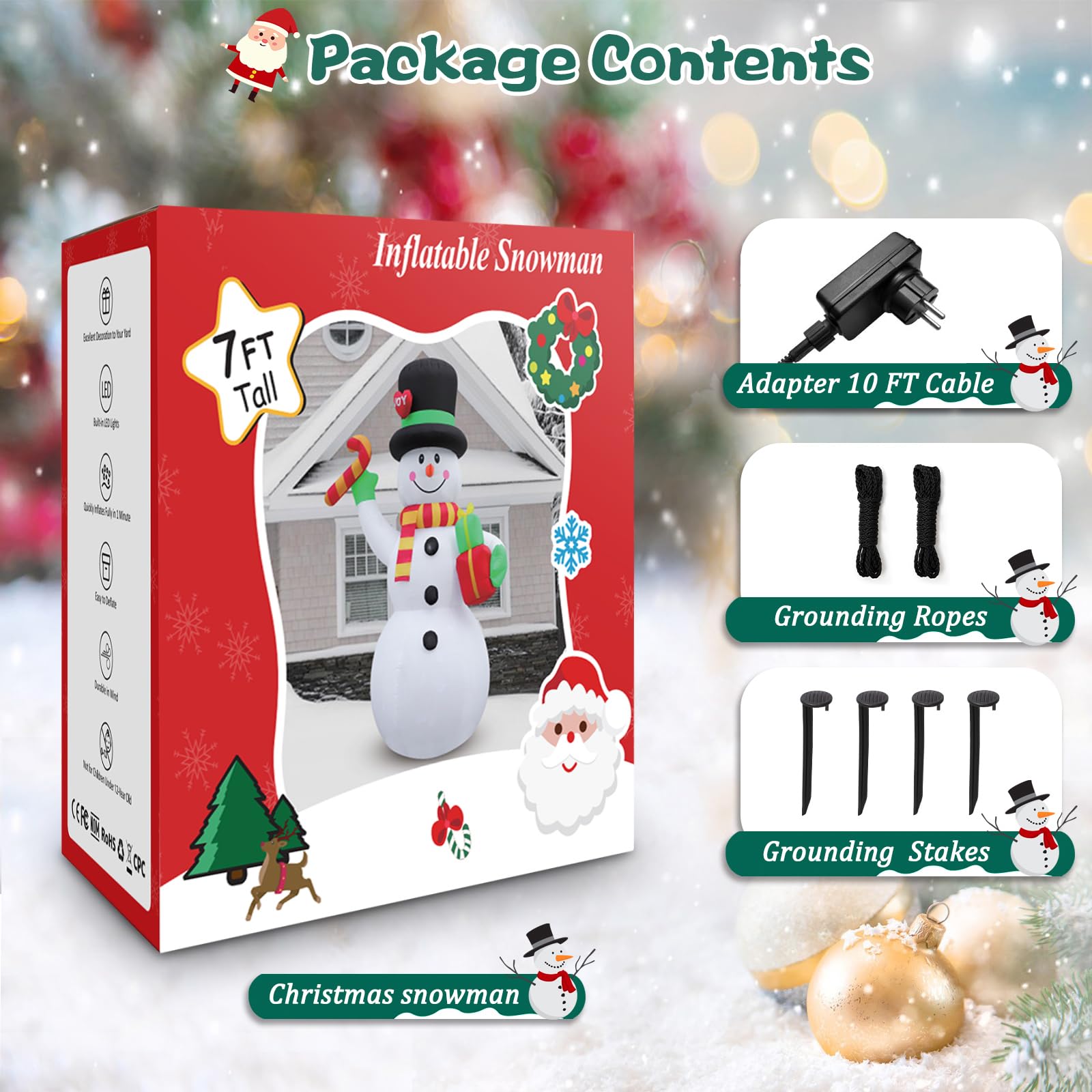 2,13 m Aufblasbarer Schneemann mit Rotierenden Bunten LED-Lichtern | Weihnachtsdeko für Außenbereich mit integriertem Gebläse | Wasserdicht & Sturzsicher für Gärten, Hof und Weihnachtsmärkte