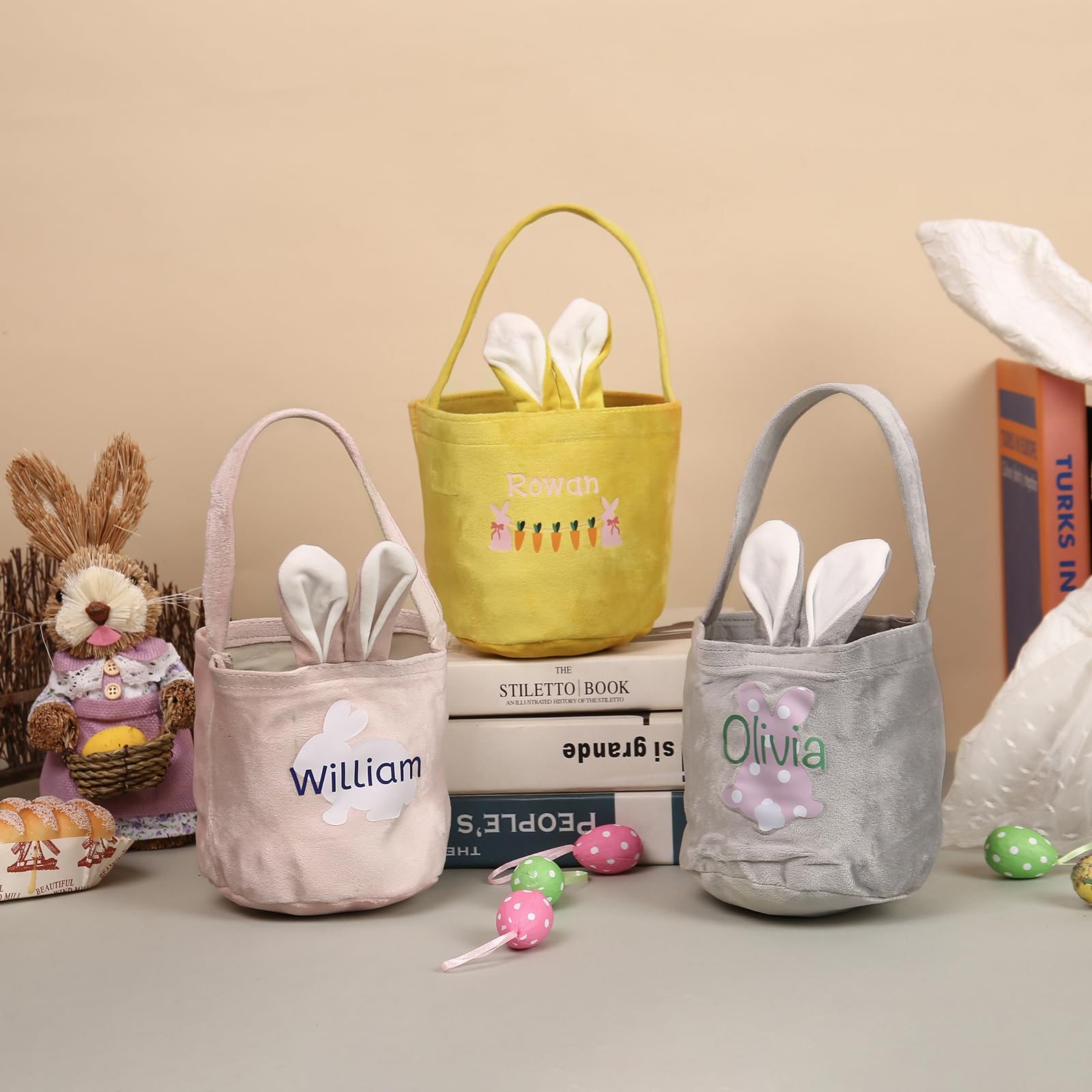 Panier De Pâques Personnalisé Avec Nom - Sac Cadeau Lapin Pour Enfants Garçons Et Filles