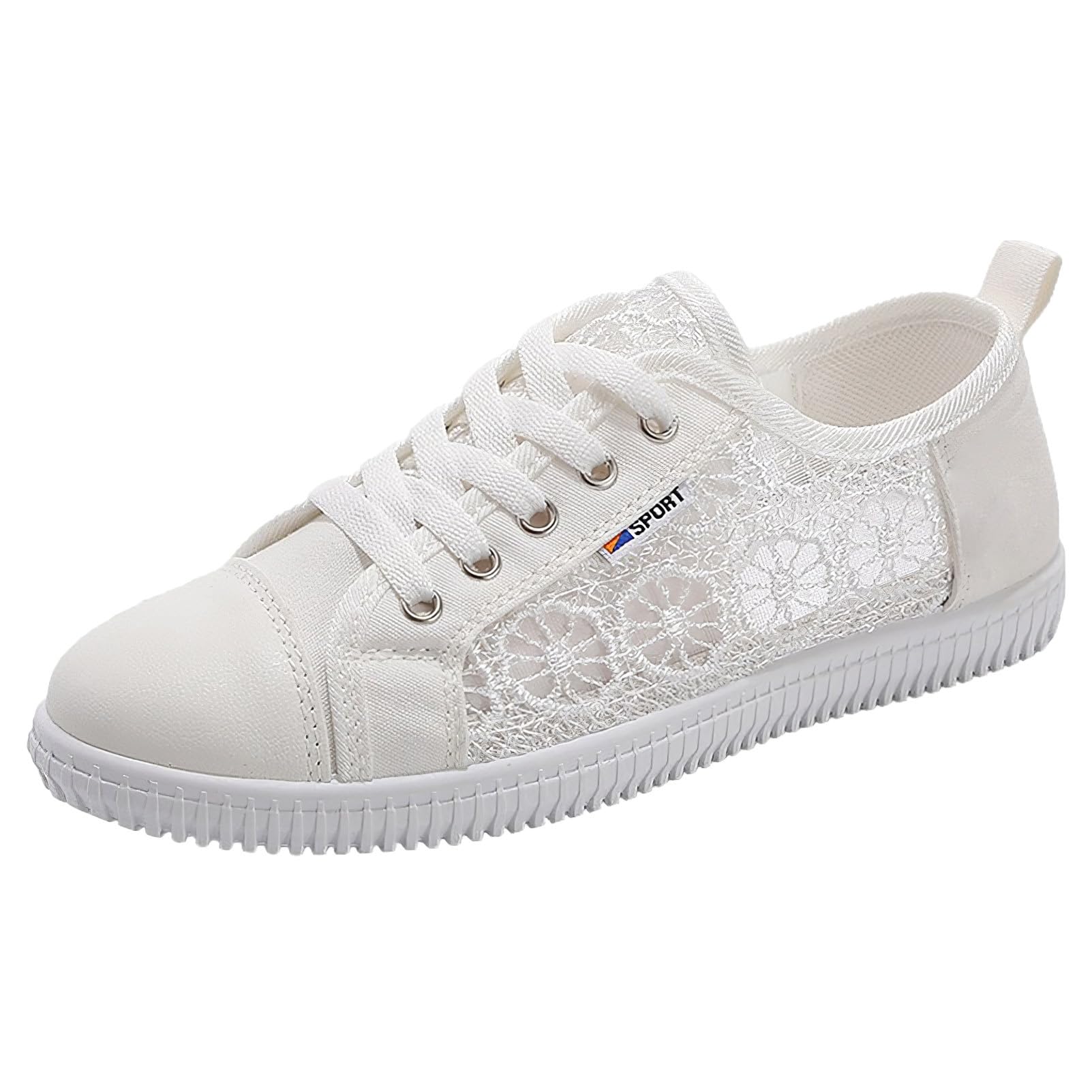 Femme Filles Été Broderie Dentelle Plimsolls Baskets à Lacets Maille Sneakers Chaussures