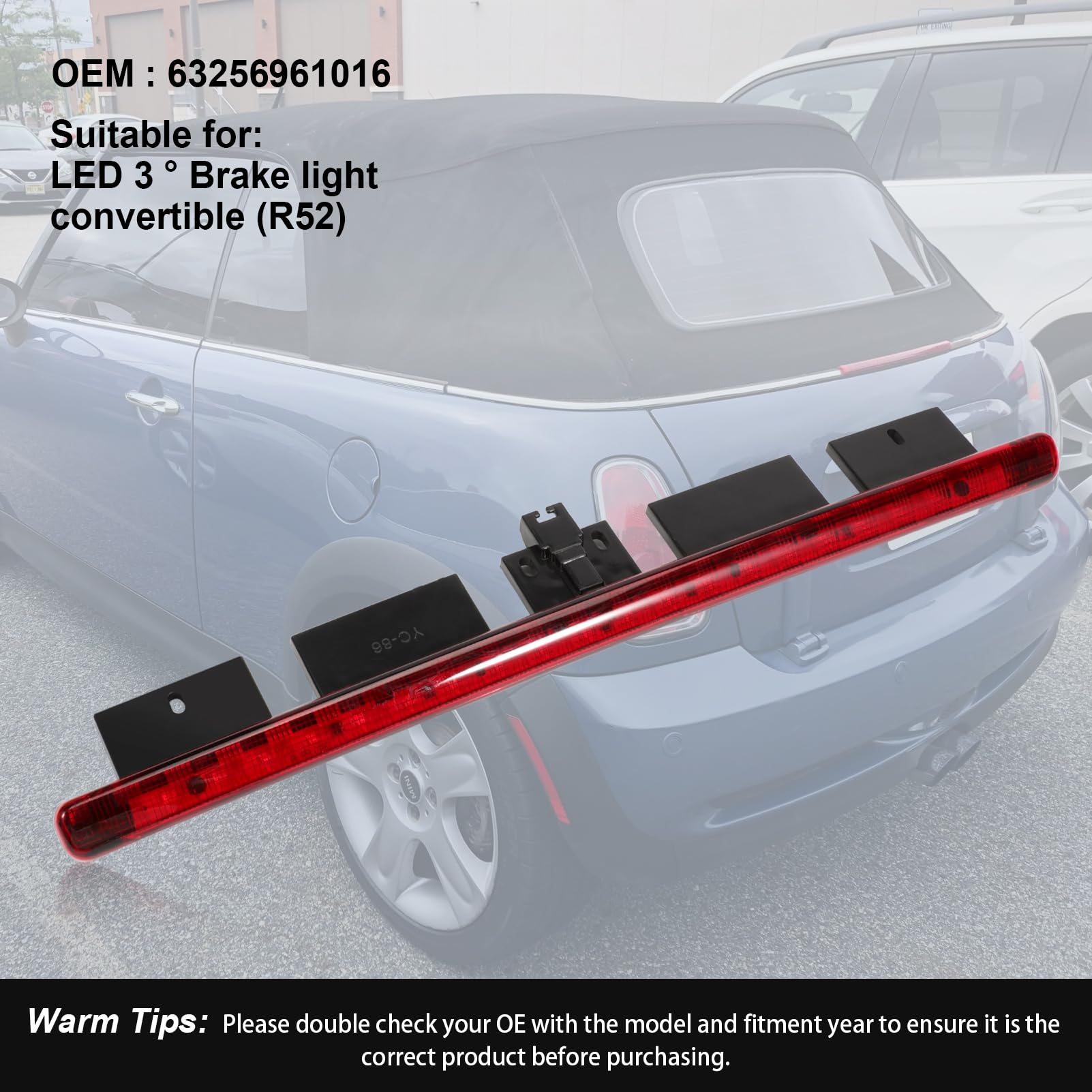 Tercera luz de freno (reemplaza 63256961016, 63256961015, 6961016), compatible con Mini Cooper Convertible R52, 1 unidad (roja)