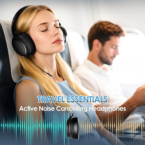 Miniatura 6 de Auriculares USB C con cable sobre la oreja con micrófono HD, auriculares plegables con cancelación activa de ruido para