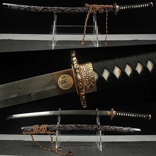 HERO SWORD Katana del Rey Dragón de acero de Damasco forjado a mano, espiga completa, espada samurái real afilada, auténtica arma japonesa,