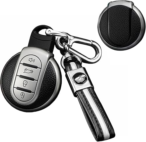 SANRILY Funda de cuero para llave Mini Key Case Shell Key Holder con llavero, plateado