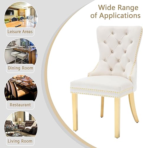 Miniatura 8 de KCC Juego de 4 sillas de comedor tapizadas en terciopelo, sillas modernas capitoné con tirador de anillo con cabeza de león y patas de acero Piernas
