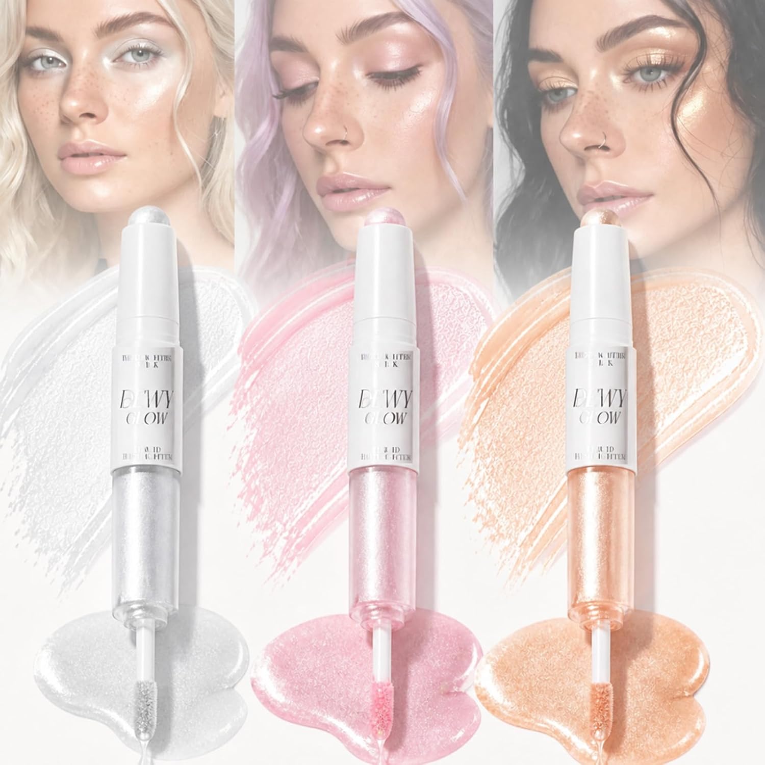 Dual-End Cream & Liquid Highlighter Sticks, 3 PCS