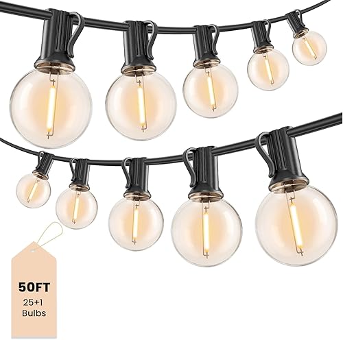 Miniatura 7 de Guirnalda de luces LED G40 para exteriores de 25 pies, con 13 bombillas, inastillable, impermeable, regulable, conectable, luces colgantes para