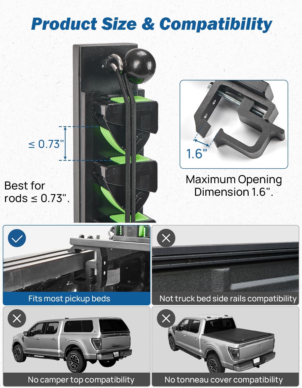 JOYTUTUS Truck Bed Fishing Rod Holder | 6-Rod Capacity | Secure Clamp-On Design | Fits Truck Bed & Boats