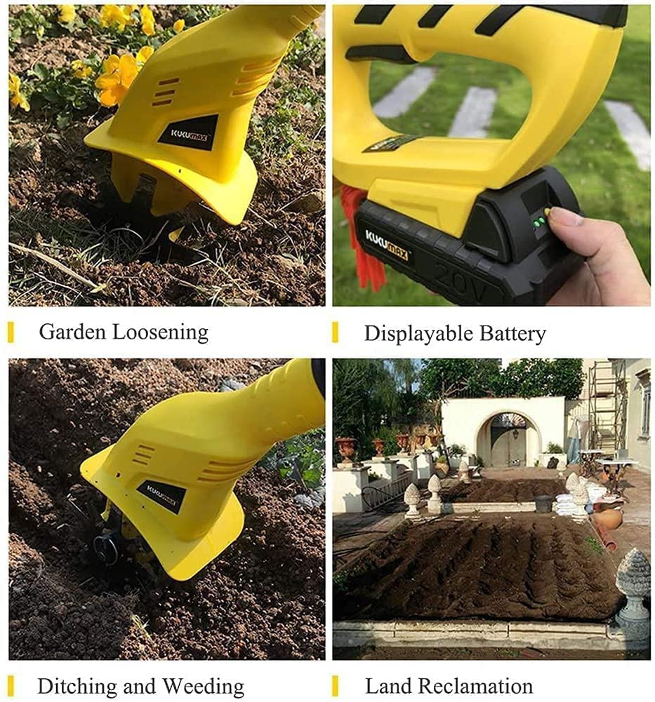 Rotavator portátil inalámbrico, cultivadores de Suelo de Mano de 20v, cultivador de energía telescópico inalámbrico con 2 baterías Recargables y Cargador
