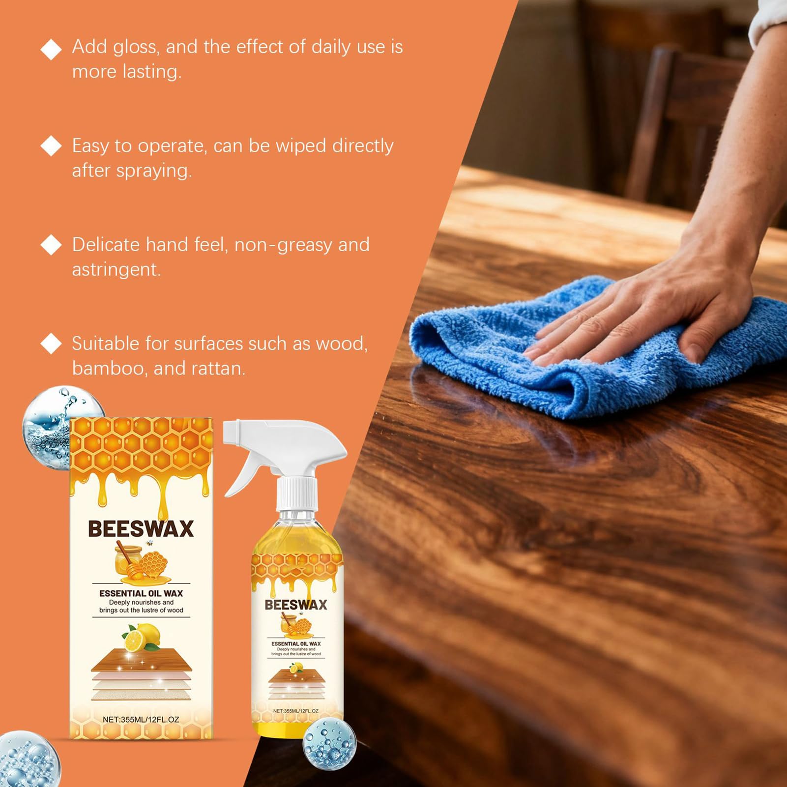 Riparazione per pavimenti in legno duro | 355 ml spray per legno lucido e cura – Spray per la protezione dei mobili – per la riparazione di su pareti, armadi, pavimenti, porte, in cucine