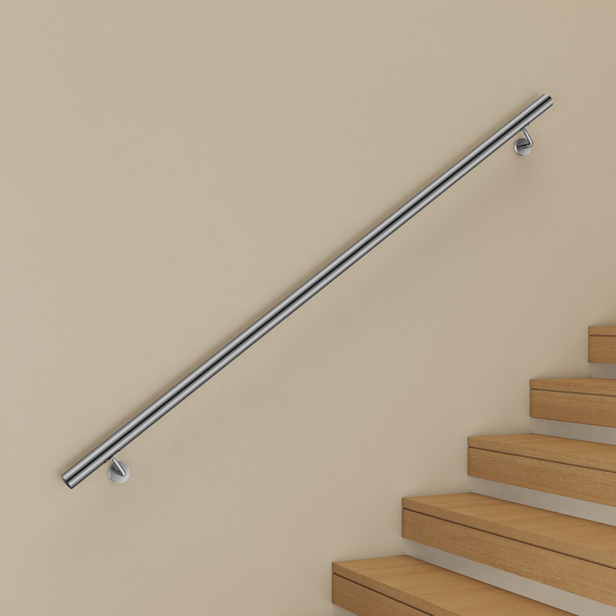 Biubiubath Silver Handrails For Stairs, Stair Handrail For Indoor Outdoor, Safety Wall Mounted Hand Rails, 180 Cm Easy Fit 304 Stainless Steel Staircase Handrail Kit